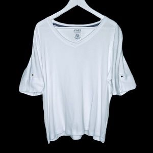 Jones New York Signature white short sleeve scoop neck shirt button detail XXL